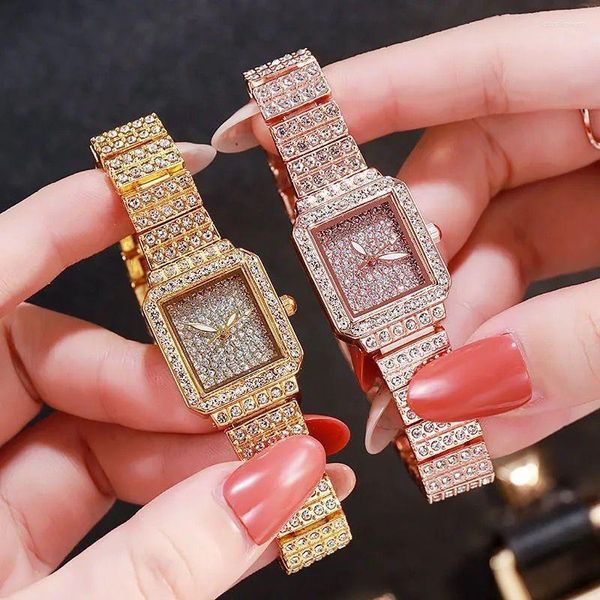 Armbanduhren Mode Lässig Damenuhr Diamant Set Quadrat Student Quarz Runde Rechteckige Frauen Dame
