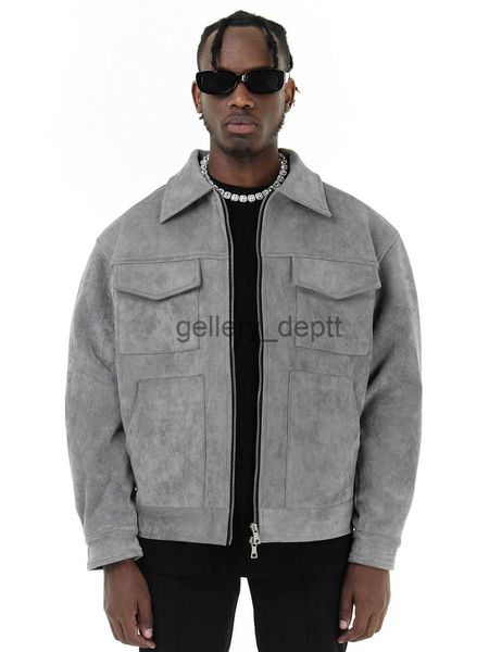 Herrenjacken Vintage High Street Wildleder Material Crock Jacke mit Reißverschluss Revers lässige kurze Jacke für Männer J230922