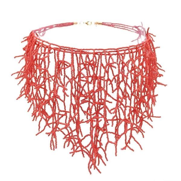 Chokers Handgefertigte rot-weiße Farbe Korallenform Perlen-Halskette für Frauen, indischer afrikanischer ethnischer Bib-Kragen, Boho-Statement-Schmuck 230921