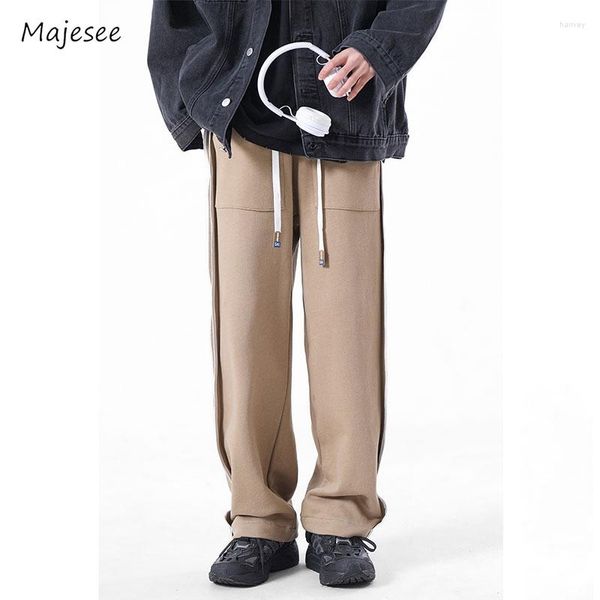 Calças masculinas homens casual streetwear diário primavera outono baggy lado listra bolso cordão estilo americano masculino simples vertical