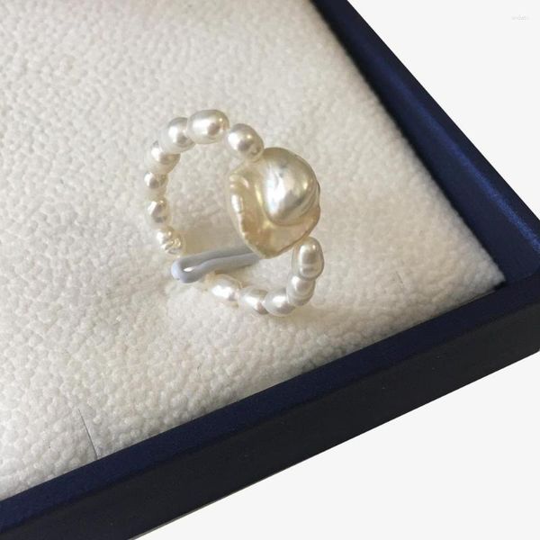 Кольца кластера с природным пресноводным жемчугом, кольцо ручной работы с натуральным кеши барокко 9-12 мм, 2-3 маленьких риса