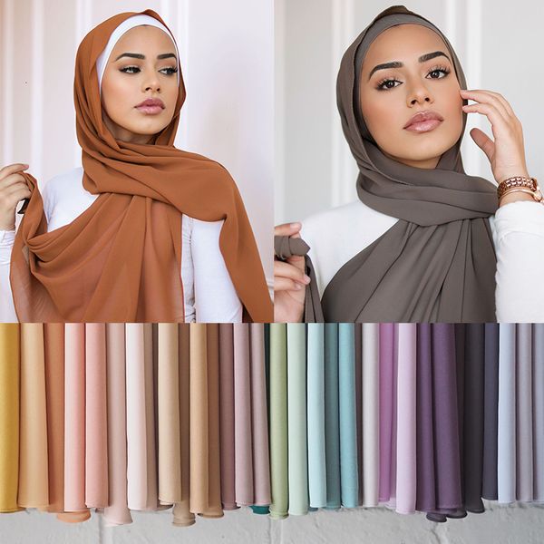 Sciarpe 5 pezzi Sciarpa di chiffon premium Donna Hijab musulmano Sciarpe avvolgenti Pianura Islam Sciarpe lunghe Scialle Echarpe Turbante Femme 175x70 cm 230921