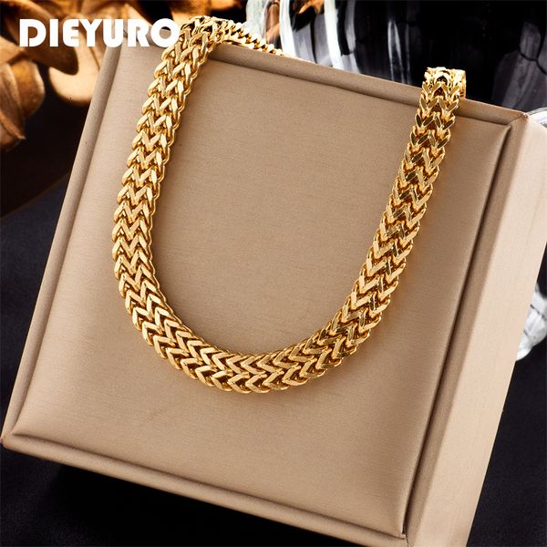 Chokers Dieyuro 316L Edelstahl verdickte fette Gliederkette Chokerhalskette für Frauen Punk Mädchen Goldfarbe Hip Hop Schmuck Geschenke 230921