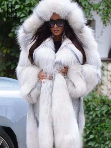 Frauen Pelz Faux Winter Mode Mit Kapuze Mantel frauen mittlere länge Lose Warme Jacke Für Frau S XXXXL 230922