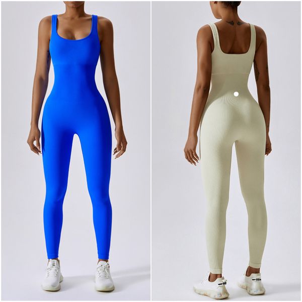 Lu lu macacões yoga das mulheres roupas sem mangas closefitting dança macacão calças compridas respirável leggings material de rosca parafuso