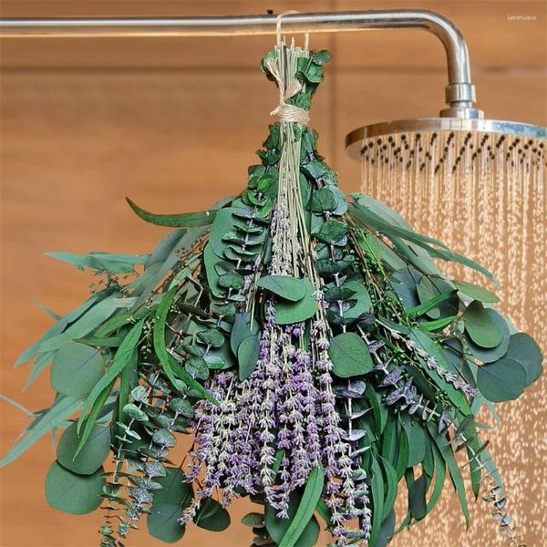 Flores decorativas 52 peças mix de eucalipto seco pacotes de lavanda para chuveiro natural real pendurado folhas de dólar de prata decoração de casa