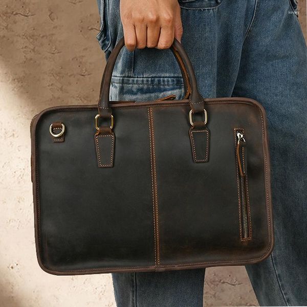 Valigette Borsa da lavoro retrò da uomo di alta qualità Borsa da lavoro ultrasottile Borsa da uomo di design originale fatta a mano Borsa da uomo di stile di lusso