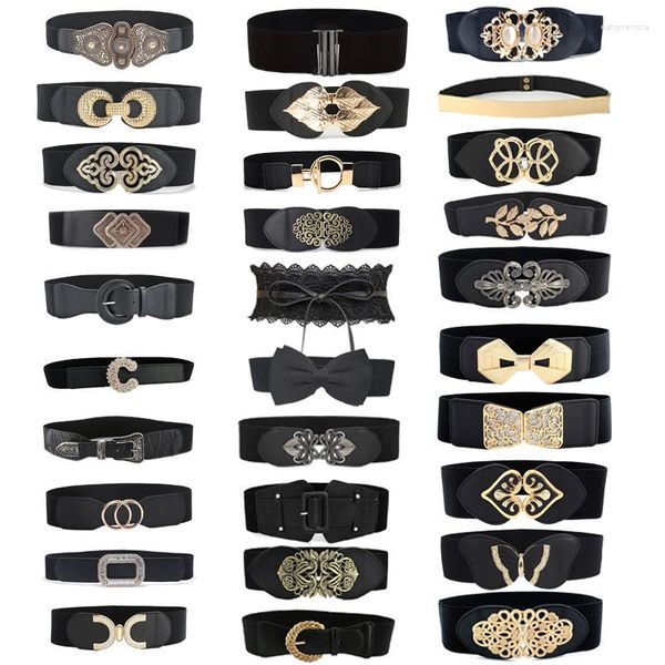 Cinture 66 Stili Cintura elastica nera per le donne Pu Fibbia in metallo Corsetto Cintura in vita Designer femminile Gonna abito Cappotto Cintura decorativa