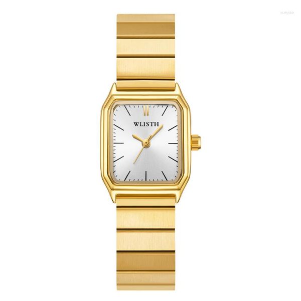 Relógios de pulso de ouro Sliver Relógio Mulheres Quartz Wristwath Simples Minimalista Square Dial Feminino Relógio Branco Meninas Estudante