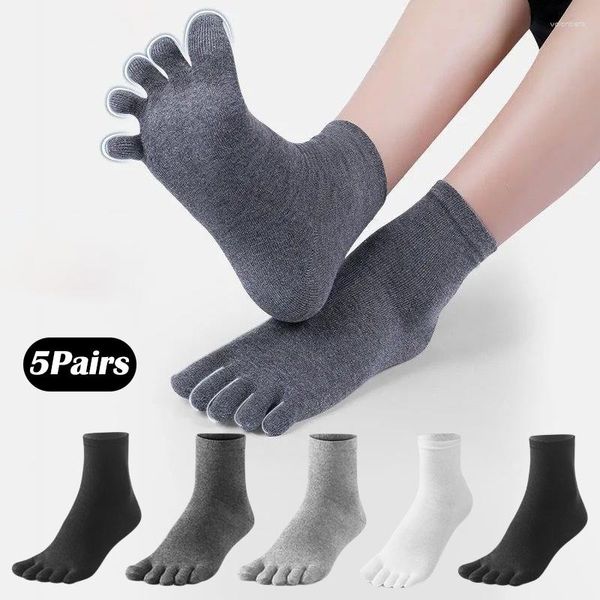 Мужские носки, 5 пар, однотонные хлопковые, с защитой от запаха, летние тонкие спортивные носки для бега, со средней трубкой, впитывающие пот, носки на пять пальцев