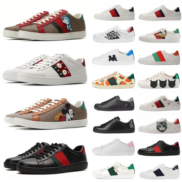 Novo designer com caixa Homens Mulheres Sapatos Casuais Mens Sapatos Loafer Sneaker Moda Cobra Genuína Sapatilhas de Couro Ace Bee Stripes Sapato Mens Treinadores Esportivos Tiger