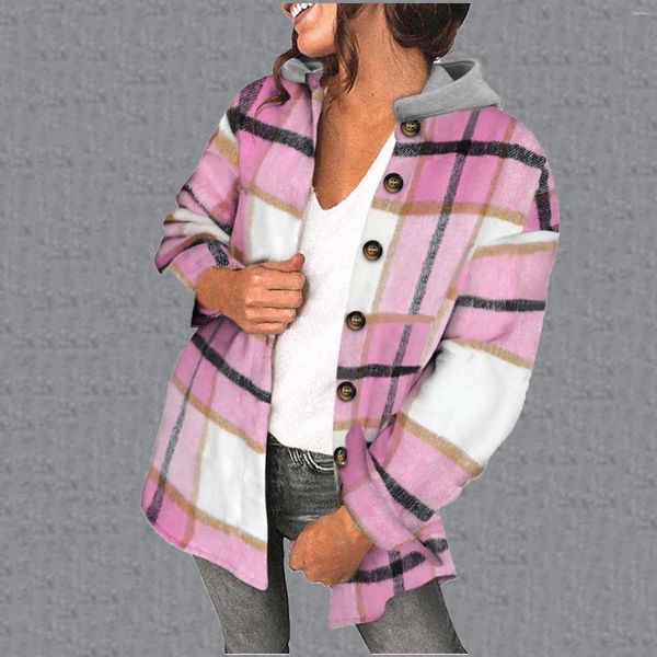 Женские куртки Женская клетчатая куртка-рубашка с длинным рукавом на пуговицах флисовые дождевики с капюшоном для женщин