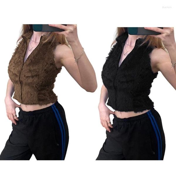 Coletes femininas fuzzy faux furs colete para mulheres sem mangas até recortado cardigan jaquetas colete 2023 roupas de outono gilet