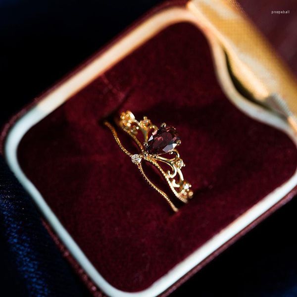 Anéis de cluster 925 prata esterlina para mulheres 14k banhado a ouro pedra vermelha empilhamento jóias de luxo vintage festa de casamento anel redimensionável