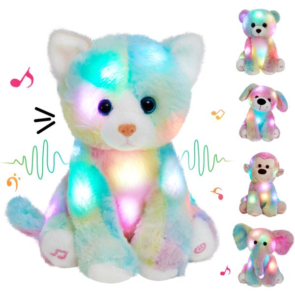 Plüschpuppen Aufnehmbare Katze Bunte Puppe Geschenkspielzeug mit LED-Licht Soft Kitty Kinderspielzeug für Mädchen Kuscheltiere Kissen 230922