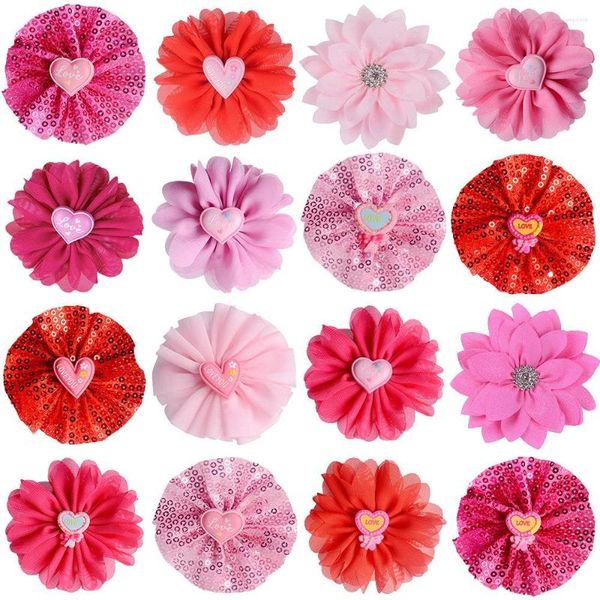 Vestuário para cães 100 pcs acessórios de dia dos namorados removível chiffon colar flores encantos vermelho rosa gato bowties suprimentos para animais de estimação