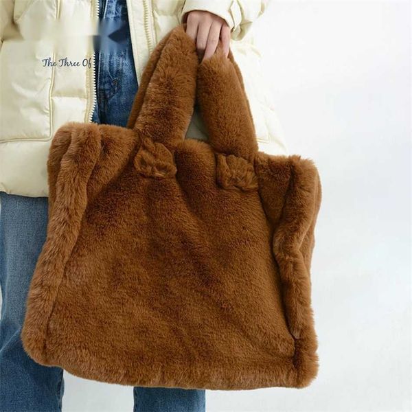 Winter Mode Faux Pelz Tote Handtasche Designer Flauschigen Plüsch Dame Schulter Tasche Luxus Marke Weibliche Große Shopper Top-griff taschen 220923