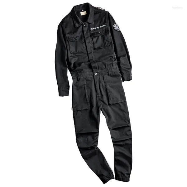 Herren Jeans Jogger Overalls Lässige Cargohose mit mehreren Taschen Schwarze Langarm Arbeitsanzüge Abzeichen Overalls Overalls