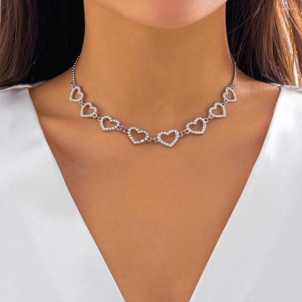 Ketten 2023 Luxus Strass Liebe Herz Schlüsselbein Kette Halskette Frauen Wed Braut Sexy Kurze Choker Ästhetische Schmuck Zubehör