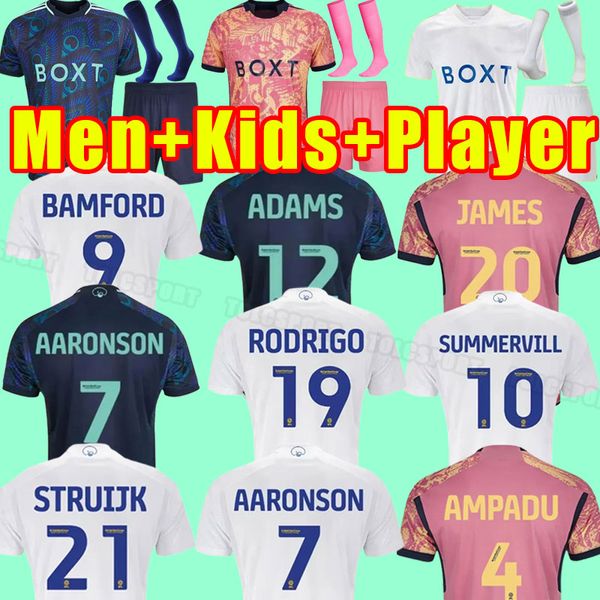 23 24 Bamford Away Jerseys de futebol Raphinha Harrison Camisa Amarela 2023 2024 James Meslier Jogador Fans Versão Uniformes Homens Camisa de Futebol Terceiro 3XL 4XL Kits Completos Kids