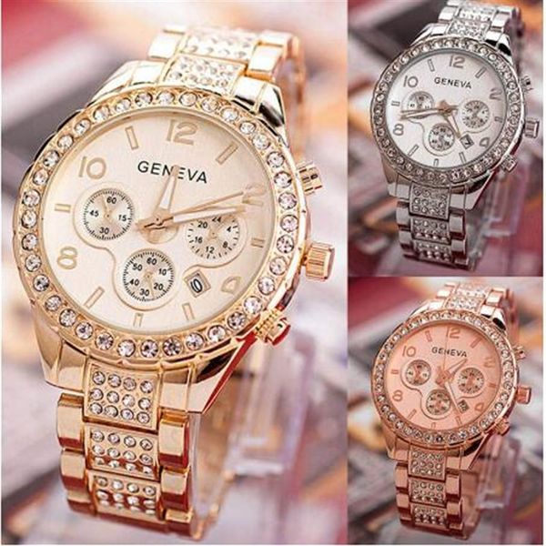 Frauen Diamant Uhr Mode Marke Luxus Armbanduhren Relogio Feminino Damen Gold Stahl Quarzuhr Genf Casual Uhr Kristall 227L