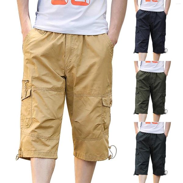 Pantaloni da uomo Estate Casual Capris Cotone Elastico in vita Multi tasca Abbigliamento da lavoro Sport all'aria aperta Gioventù