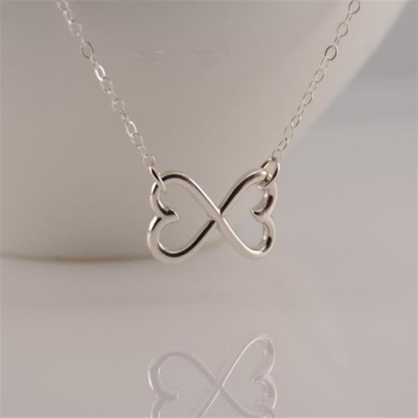 Outline Open Two Love Hearts Halsketten Geometrisch mit Draht umwickelt Horizontal 2 Double Heart Infinite Infinity Halsketten für Frauen2202