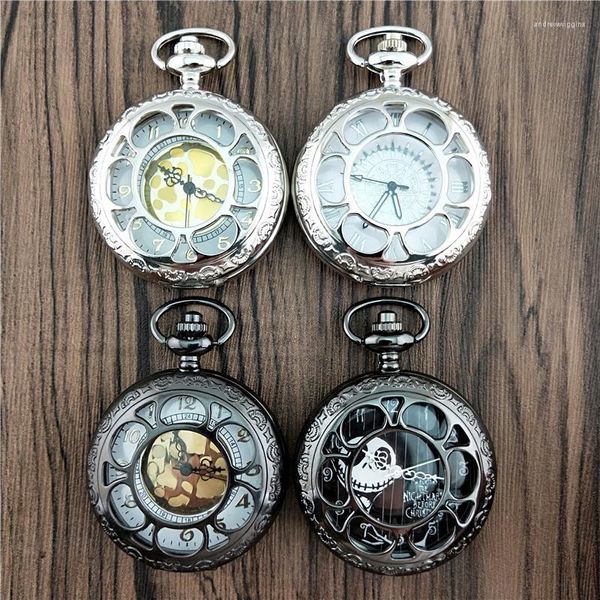 Relógios de bolso halloween pequeno modo requintado relógio de quartzo caso redondo pingente colar corrente relógio para presentes masculinos