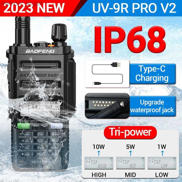 Walkie Talkie BaoFeng UV-9R Pro V2 Walkie Talkie Caricatore USB-C Ricetrasmettitore professionale 10W Potente IP68 Impermeabile VHF UHF Radio dual band HKD230922