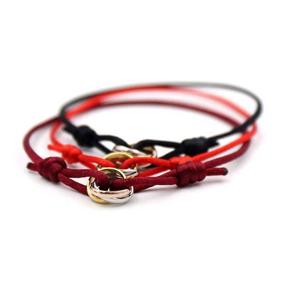 Trinity Ring Armband 3 Kreise Charm Armbänder Paar Armband Edelstahl Armband Trizyklisches Handseil Schwarz Rot Rosa Blau Viele Farben Handschlaufe