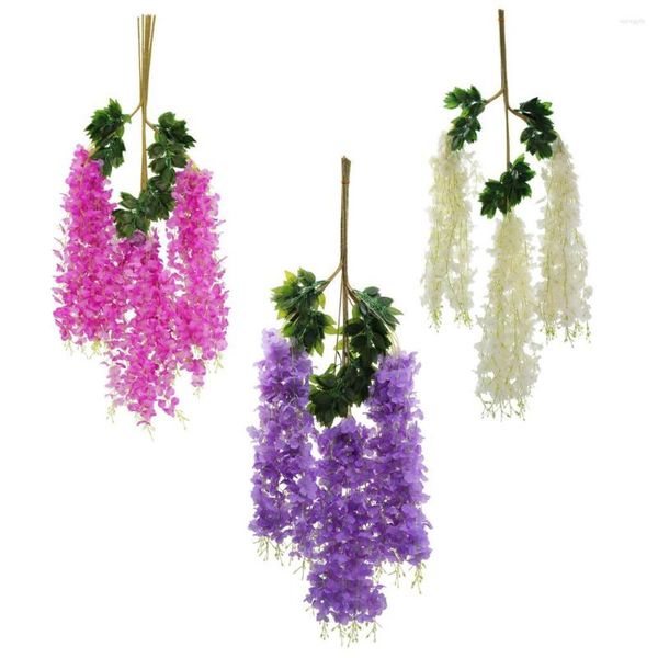 Dekorative Blumen, 12 Stück/Lot, 110 cm, flammhemmende künstliche Glyzinien, zum Aufhängen, Seidenflor-Girlande, Rankenranke, Rattan, Hochzeit, Deckendekoration