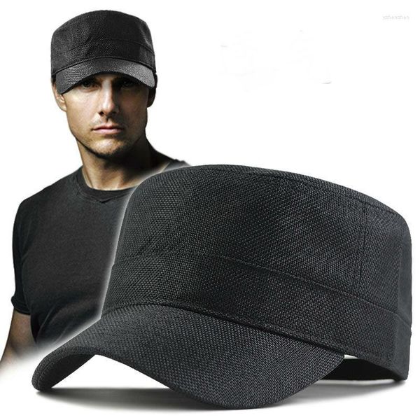 Berets 2023 Sommer Cool Thin Faux Leinen Flat Top Sonnenhut Männer Große Größe Army Military Cap 56-60 cm 60-66 cm