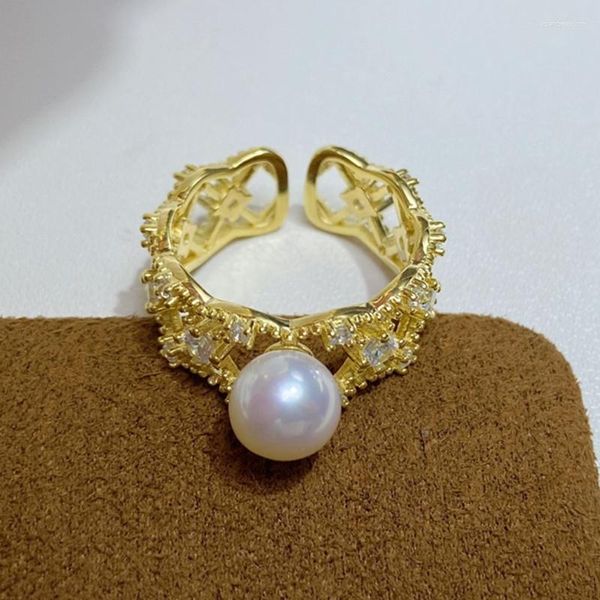 Anelli a grappolo Anello di perle alla moda con corpo intero rotondo da 8 mm S925 in argento K oro artigianale CCR12