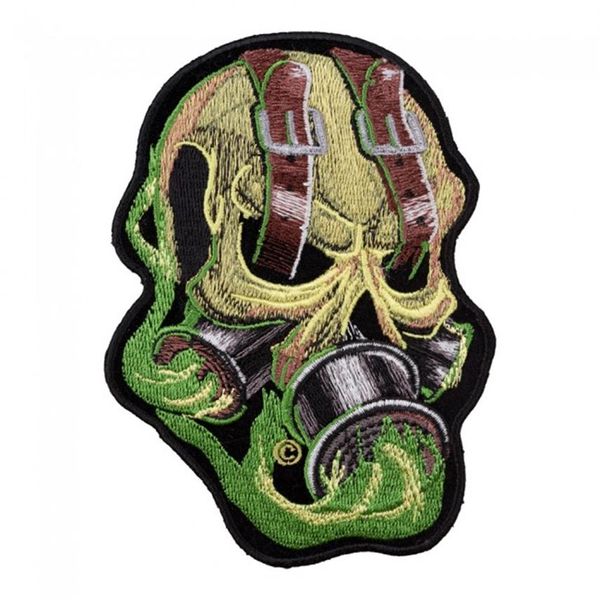 Strap Eyed Green Smoke Skull Patch Gasmasken-Schädel, bestickt, zum Aufbügeln oder Aufnähen, 3 75 5 ZOLL 292 W