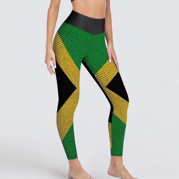 Damen-Leggings, patriotische Jamaika-Flagge, sexy grün, gelb, Push-Up-Yogahose, atmungsaktiv, nahtlos, Leggins, individuelle Fitness-Sportstrumpfhose
