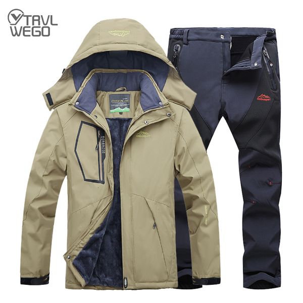 Ternos de esqui TRVLWEGO Winter Ski Suit Homens À Prova de Vento À Prova D 'Água Jaqueta de Snowboard e Calças Ao Ar Livre Super Quente 2 em 1 Casaco de Neve de Lã Térmica 230922