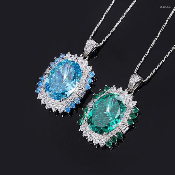 Catene Splendido 13 17,5 mm Lab creato con smeraldo e zaffiro Ciondolo in argento 925 Geniune Collana di lusso per le donne Regalo di anniversario Fidanzata