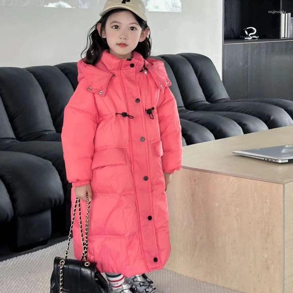 Piumino per bambini Giacca invernale per bambina Imbottito per bambini Solido Viso luminoso Abiti lunghi Parka impermeabile con cappuccio T114