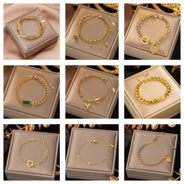 Bangle Trendy 2023 Aço Inoxidável Pulseira de Cor de Ouro para Mulheres Camada de Cadeia Boho Coração Charme Presente Acier Inoxydable Femme 230922