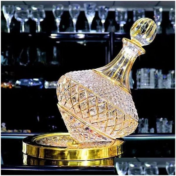 Vidros de vinho 1100ml Ding Gold Rotating Crystal Glass Decanter High End Light Luxo Tumbler Gyro 230721 Drop Delivery Home Garden Ki Dhhfa