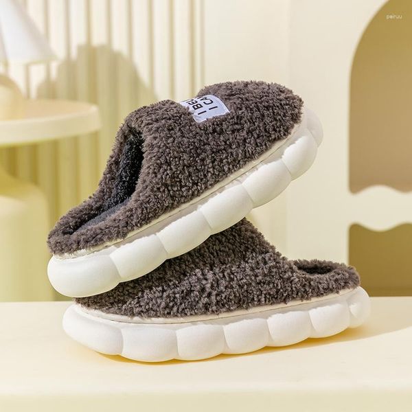 Pantofole per la casa calda tendenza coreana uomo inverno peluche casa interna suola spessa coppia morbida scarpe in cotone resistente antiscivolo