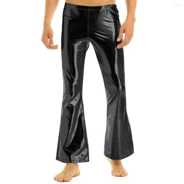 Мужские брюки, мужские блестящие металлические расклешенные брюки Rave Party, клуб, бар, дискотека, танец на шесте, сценический костюм, брюки-клеш, уличная одежда