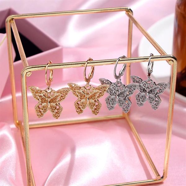 Flatfoosie 2 pezzi / set orecchini a goccia farfalla moda per le donne Set di orecchini a farfalla cava color oro argento gioielli squisiti241D