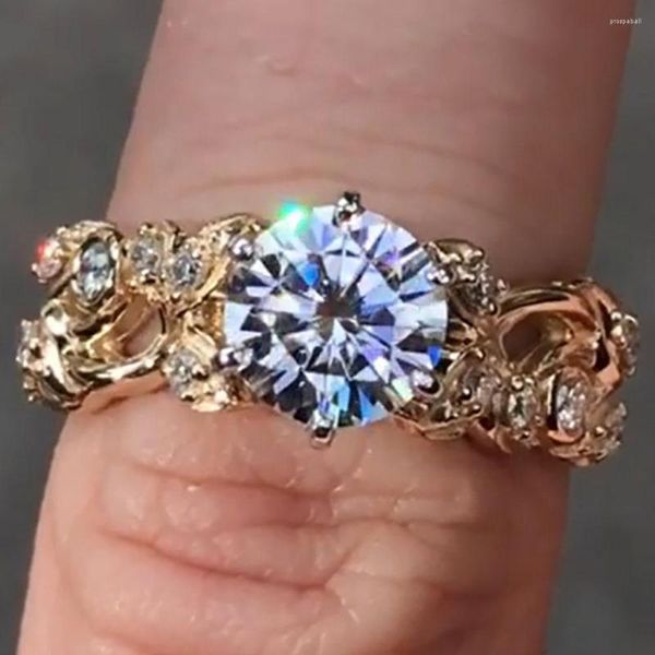 Anelli a grappolo Anello di fidanzamento per anniversario di matrimonio da donna in oro giallo massiccio 18 carati Anello di fidanzamento per anniversario di matrimonio da donna da 1 2 3 4 5 ct Ramo con foglie di diamanti Moissanite rotondi