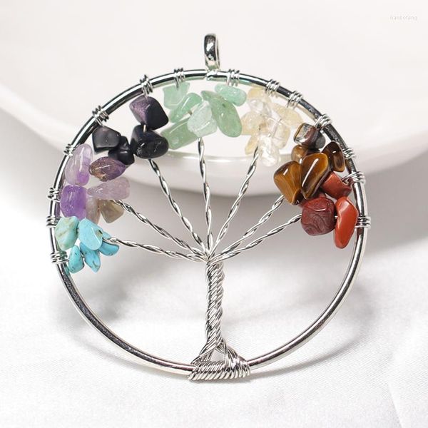 Estatuetas decorativas sete chakras quartzo natural árvore da vida pingente colar para feminino cura cristal reiki pêndulo jóias