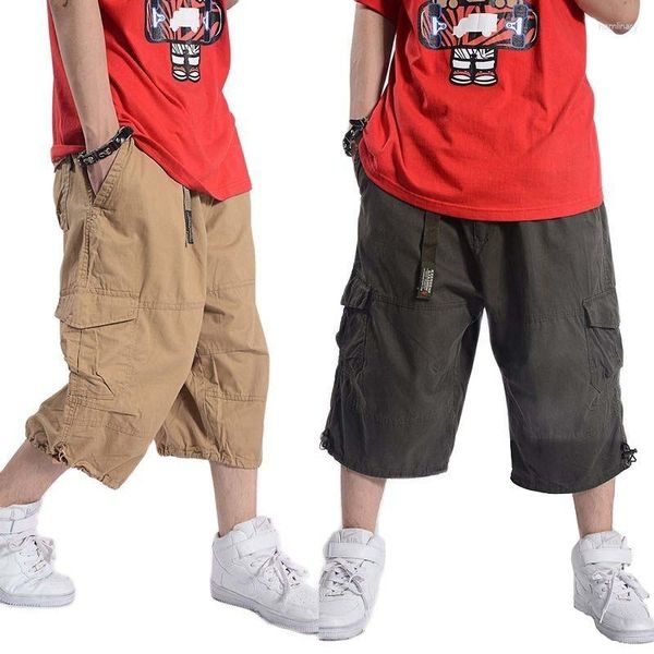 Shorts masculinos plus size verão casual homens carga de algodão com bolso grande solto baggy hip hop bermuda militar masculino roupas