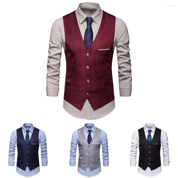 Coletes masculinos elegantes cor sólida leve terno colete negócios slim fit homens colete de casamento