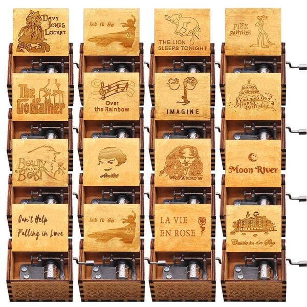Oggetti decorativi Figurine Carillon a manovella in legno Tema anime Regina Jurassic Park Padrino Decorazione Casa Natale Regalo di compleanno 230921