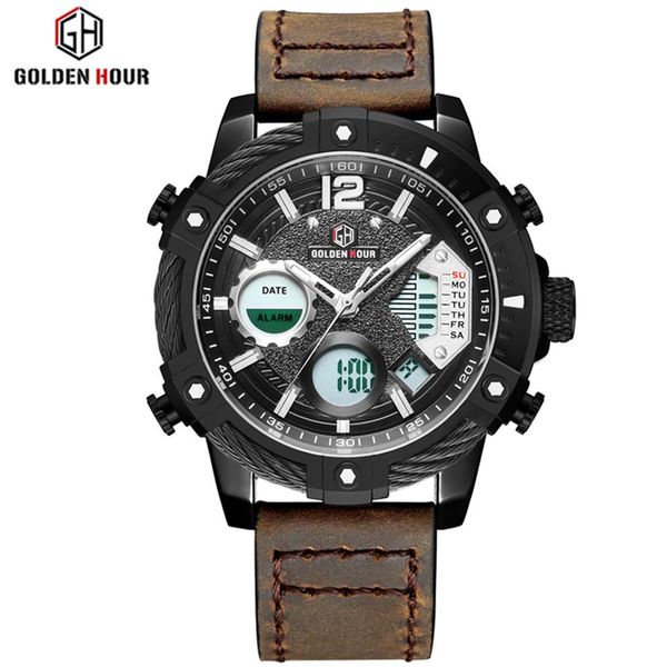 Reloj Hombre GOLDENHOUR модные спортивные мужские часы erkek kol saati цифровые кожаные мужские часы в стиле милитари наручные часы Relogio Masculino277y