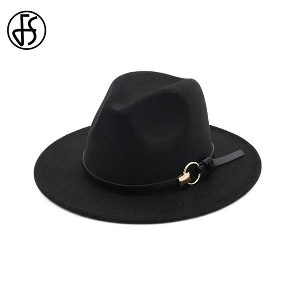 FS Cappello Fedora in lana da uomo a tesa larga in feltro Classico cappello invernale da gentiluomo per donna elegante Floppy Trilby Top Jazz Cap209S